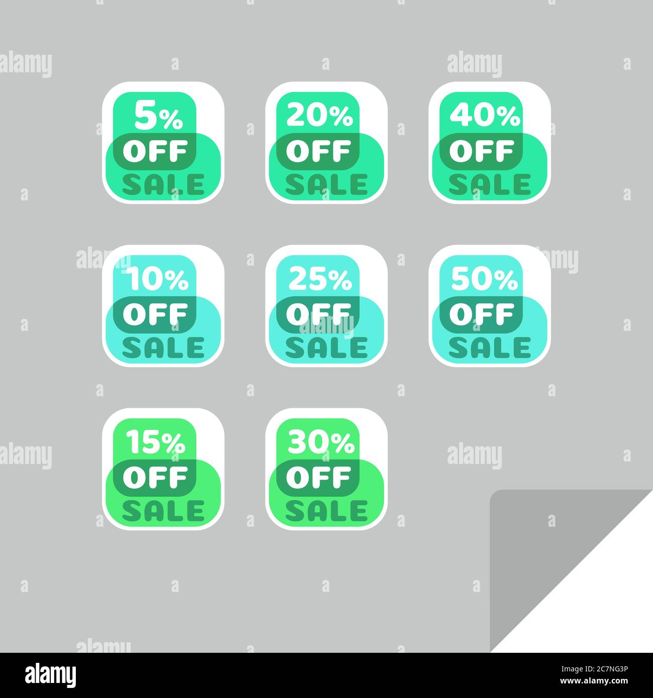 Set von Rabatt-Labels, um die Aufmerksamkeit der Kunden zu gewinnen. Zeitloses, leicht ablesbare Design. Auch geeignet für Web-Seite Anzeigen, Tags, Rabatt bieten Preisschild Stock Vektor
