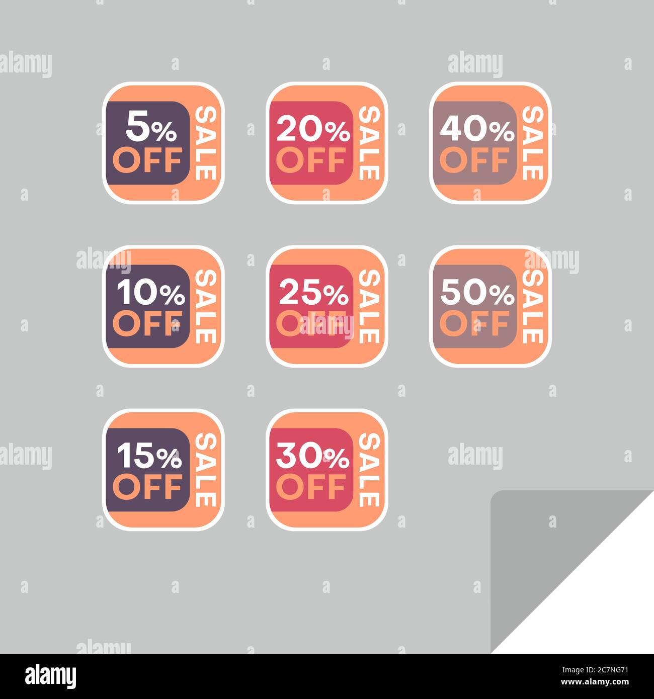 Set von Rabatt-Labels, um die Aufmerksamkeit der Kunden zu gewinnen. Zeitloses, leicht ablesbare Design. Auch geeignet für Web-Seite Anzeigen, Tags, Rabatt bieten Preisschild Stock Vektor