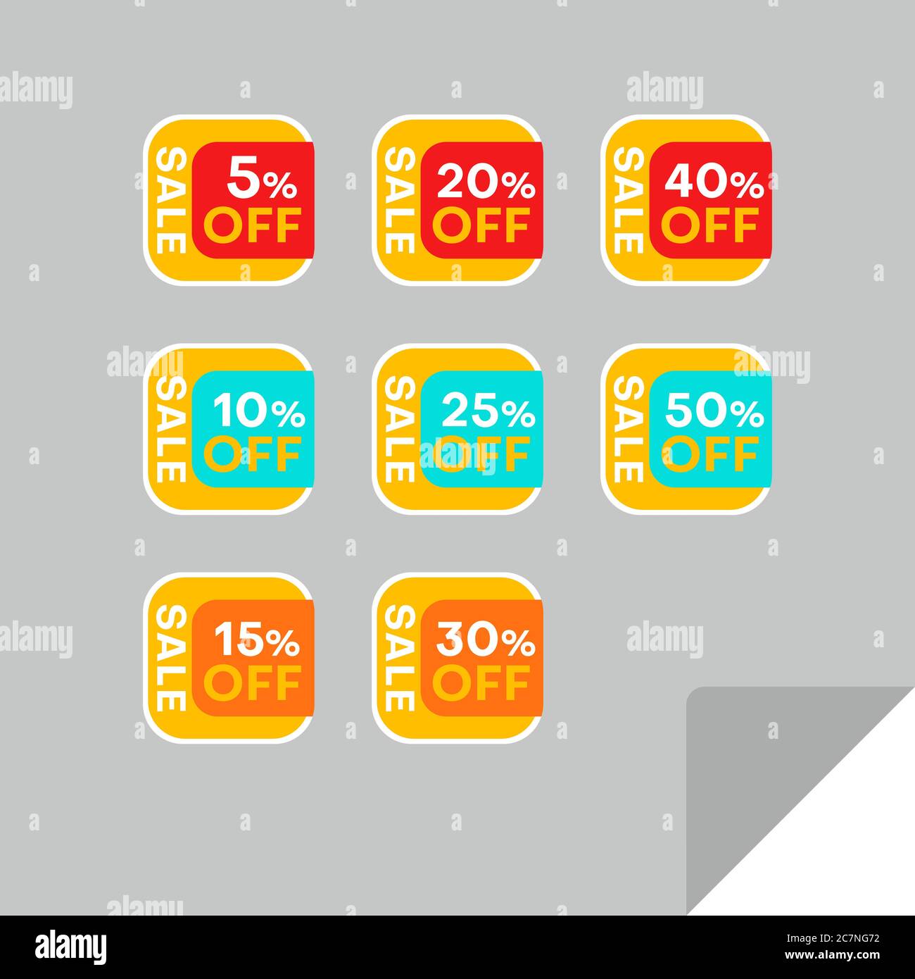 Set von Rabatt-Labels, um die Aufmerksamkeit der Kunden zu gewinnen. Zeitloses, leicht ablesbare Design. Auch geeignet für Web-Seite Anzeigen, Tags, Rabatt bieten Preisschild Stock Vektor