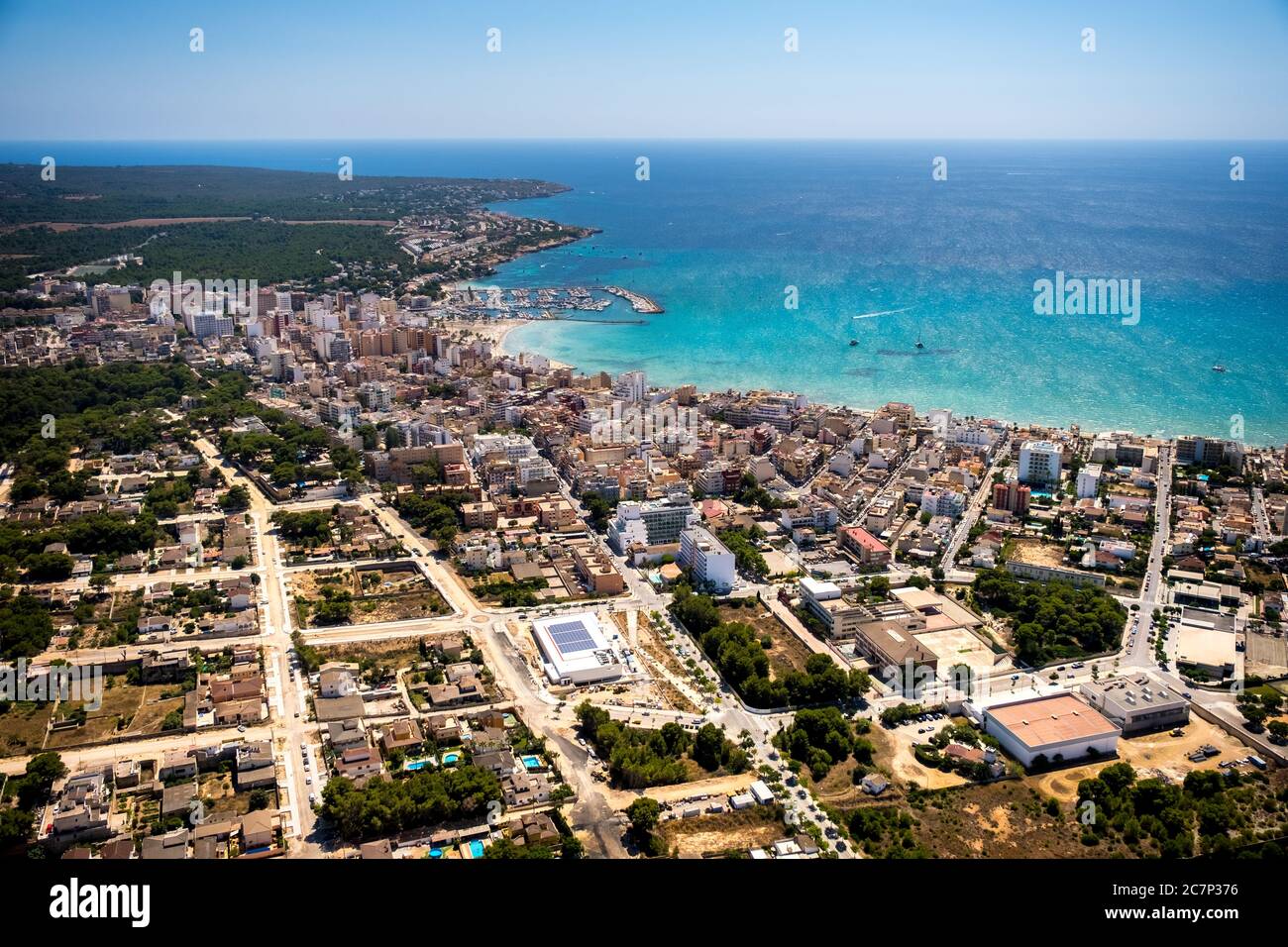 Luftbild, Arenal Strand mit Balneario 5, Balneario 6, Balneario 5, S'arenal, Arenal, Ballermann, Europa, Balearen, Spanien, Palma, es, Reisen Stockfoto