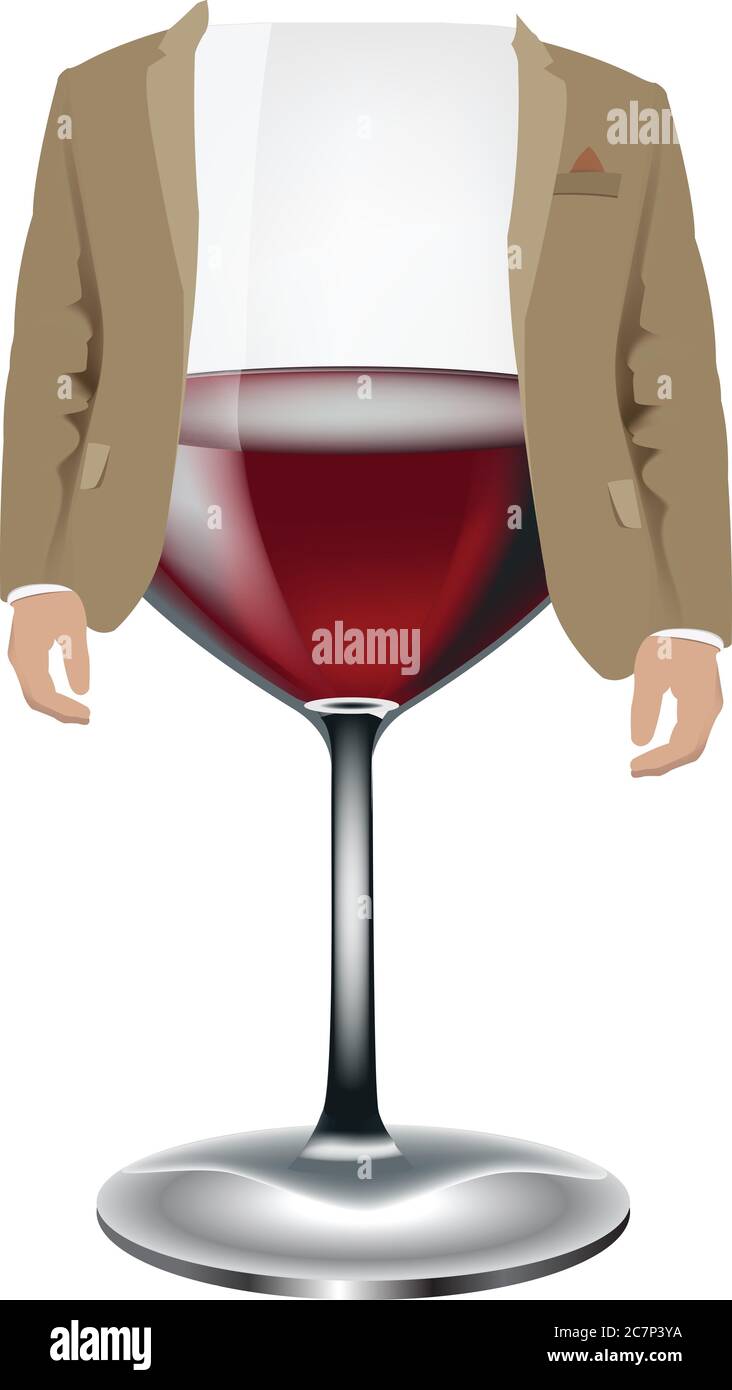 Illustration eines Kostüms, das ein Glas Wein bedeckt Stockfoto
