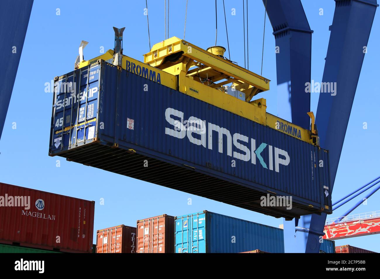 Nahaufnahme von der Expedition von einem Container (Mannheim, Deutschland) Stockfoto