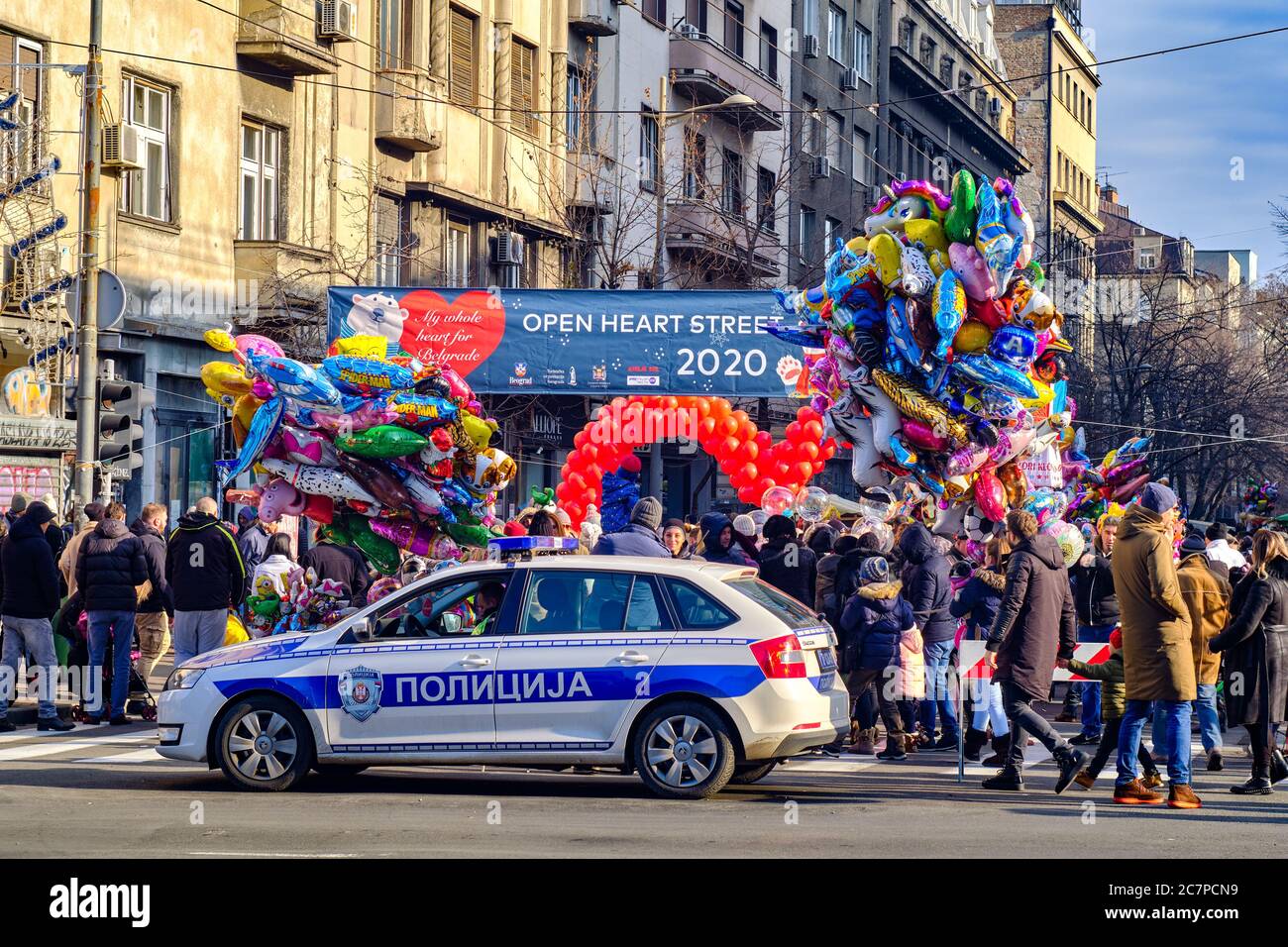 Belgrad / Serbien - 1. Januar 2020: Open Heart Street, eine jährliche Veranstaltung, die traditionell am Neujahrstag, 1. Januar, in Belgrad, Serbien, stattfindet Stockfoto