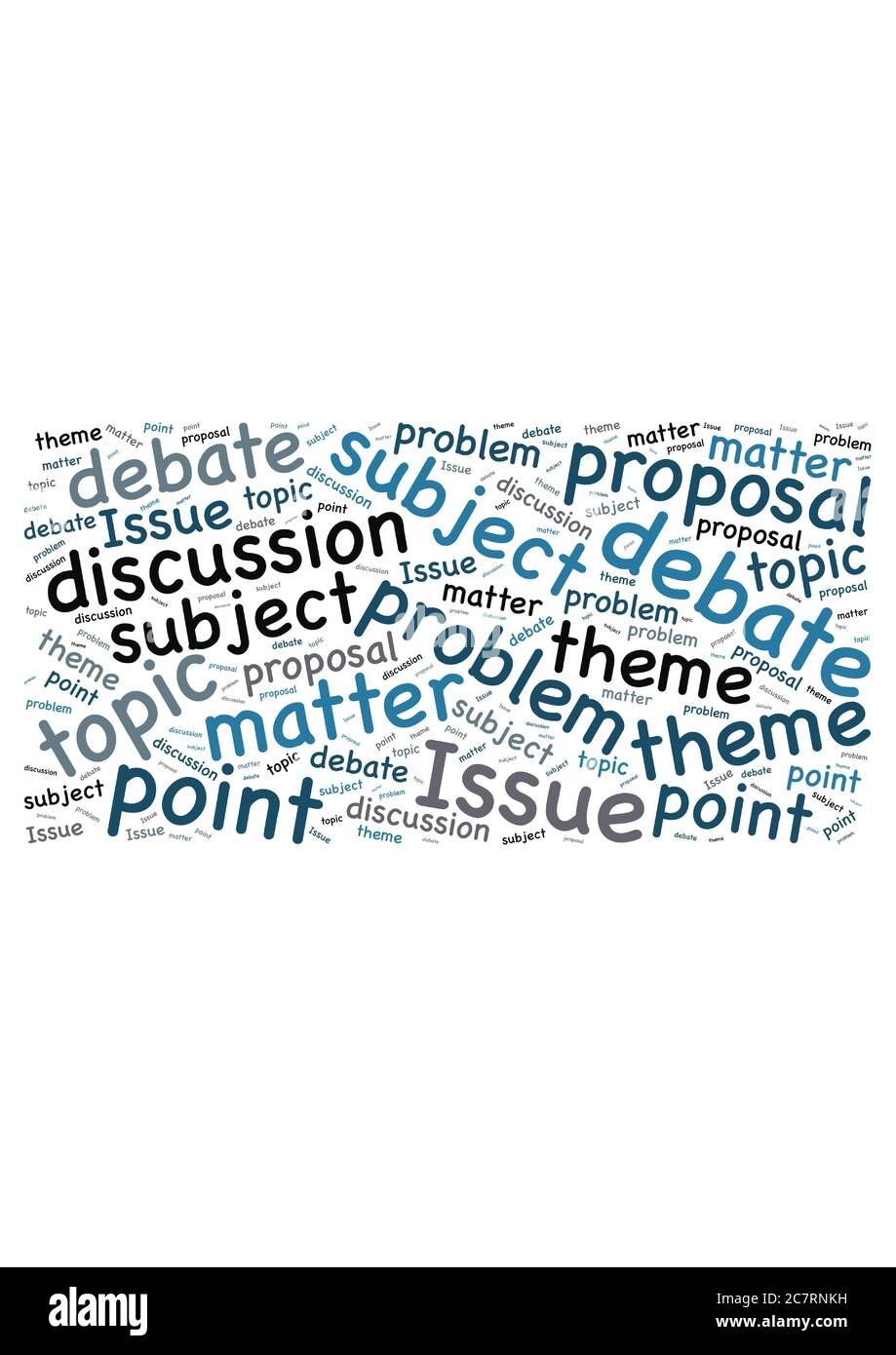 Illustration einer Wortwolke mit Wörtern, die Diskussionen, Themen und Debatten darstellen Stock Vektor