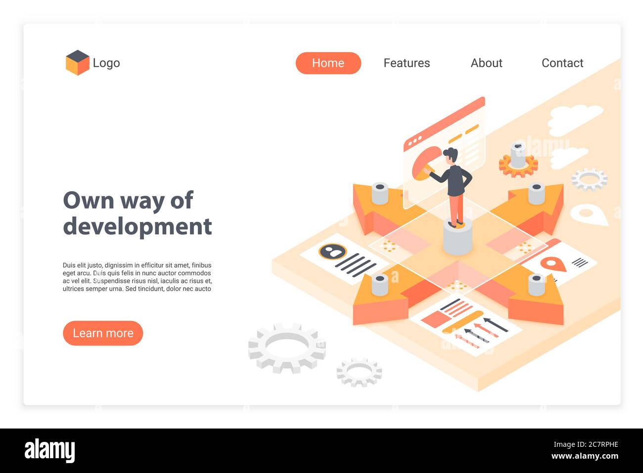 Entwicklungsweg isometrischer Vektor Landing Page Vorlage. Karriere-Führer Website Design Layout. Leistungsverbesserung, professionelles Wachstum Web-Seite 3d-Konzept. Success Strategy Choice Webpage Interface Stock Vektor