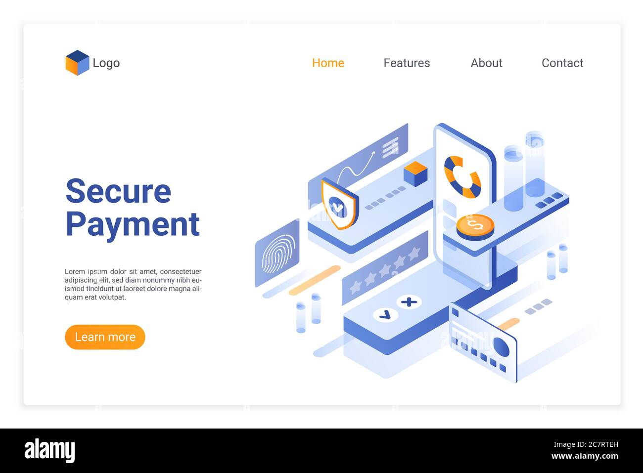 Vorlage für die isometrische Zielseite für sichere Zahlungen. Banking Geld Konto Schutz Website Homepage 3d-Layout. E Wallet Access Sicherheitskonzept. Web-Banner für Kreditkartenverschlüsselung Stock Vektor