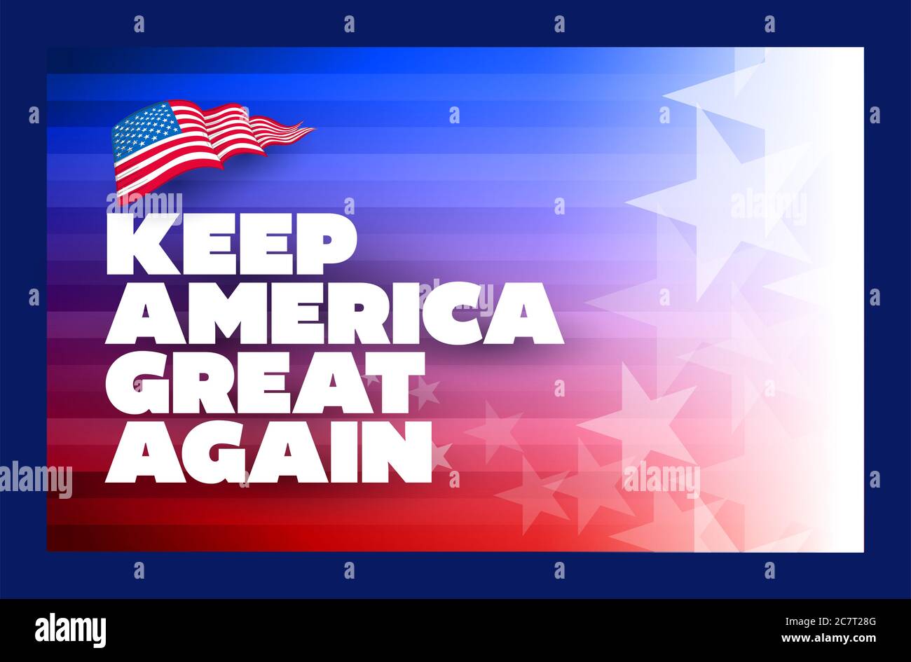 Plakat mit dem Wahlkampfmotto des Präsidenten. Halte Amerika wieder groß. Vorlage für das Konzept-Design. Typografisches Vektordesign. Politischer Wahlkampf Stockfoto