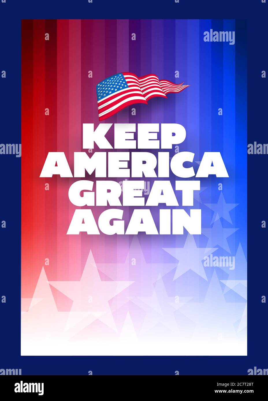 Plakat mit dem Wahlkampfmotto des Präsidenten. Halte Amerika wieder groß. Vorlage für das Konzept-Design. Typografisches Vektordesign. Politischer Wahlkampf Stockfoto