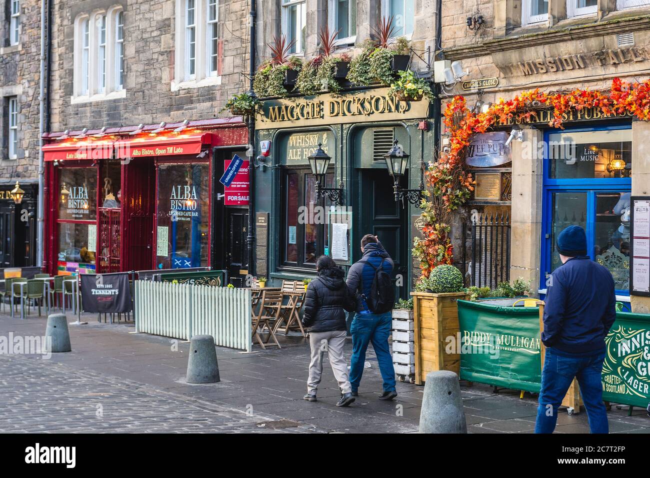 Maggie Dicksons Bar und Grill im Grassmarket in Edinburgh, der Hauptstadt von Schottland, Teil von Großbritannien Stockfoto