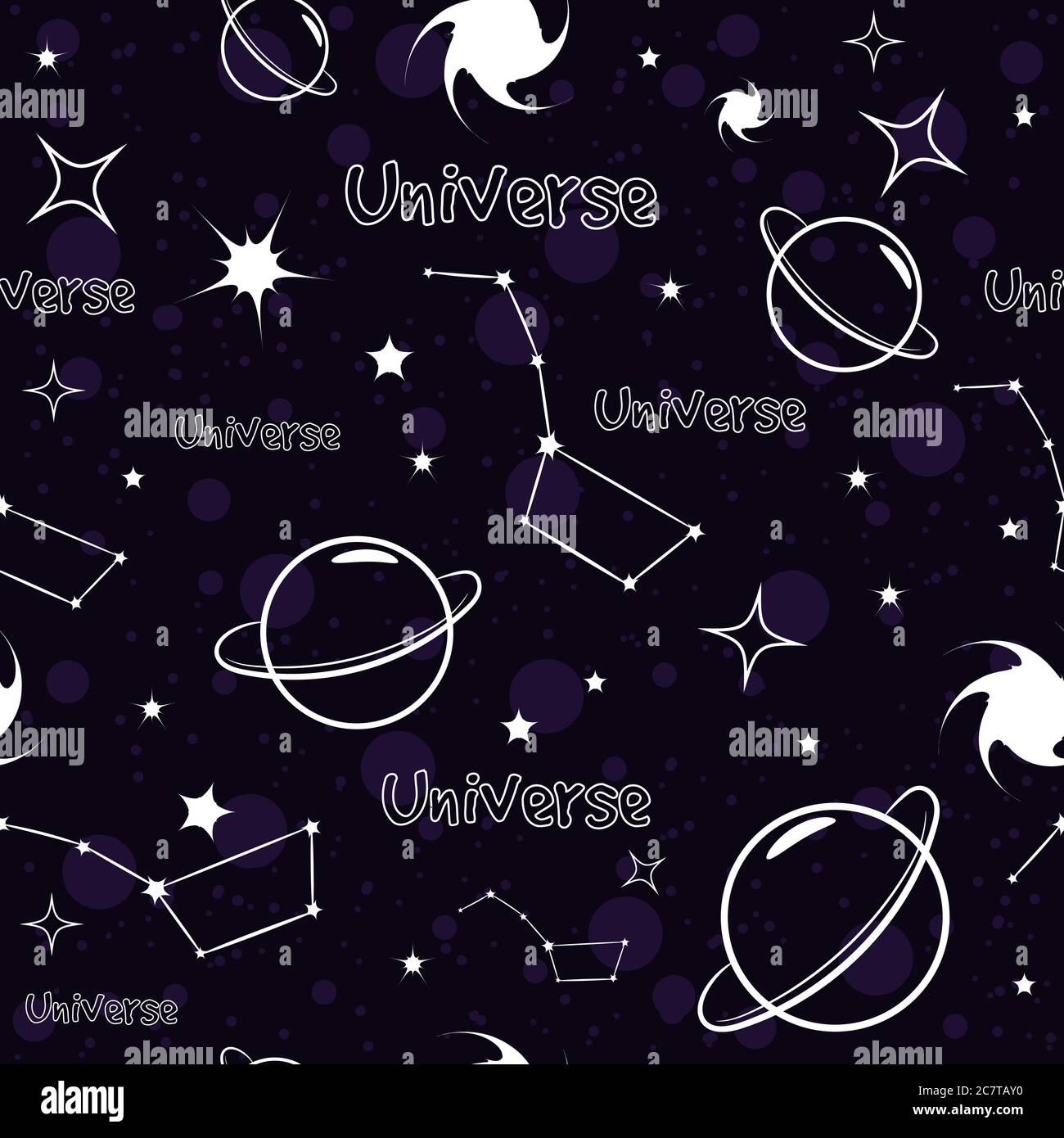 Universum, Sterne und Planeten skizzieren Kritzeleien. Sternenhimmel nahtloses Muster. Stock Vektor