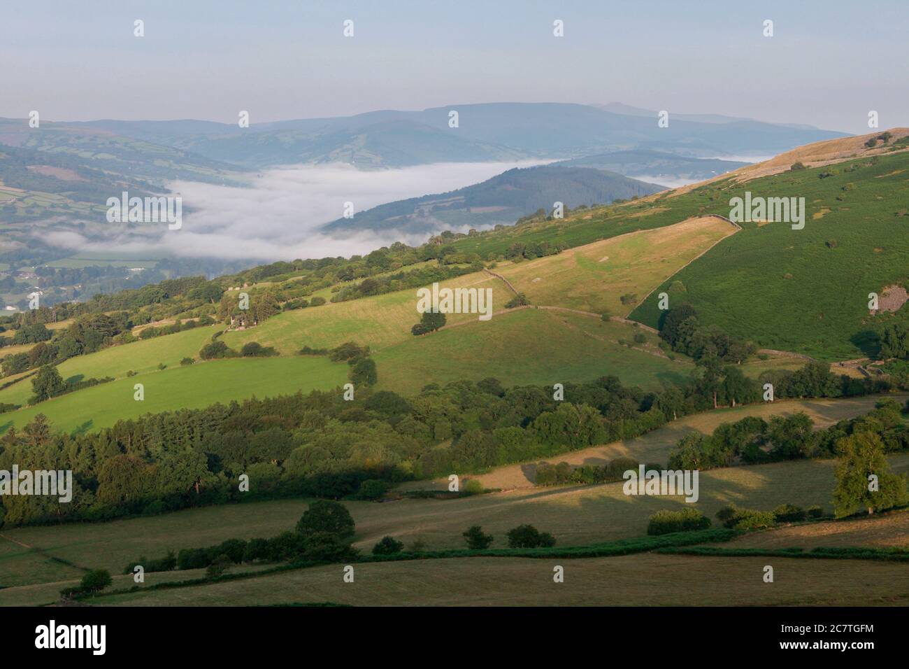 Morgennebel im Tal von Ewyas, Black Mountains, South Wales Stockfoto