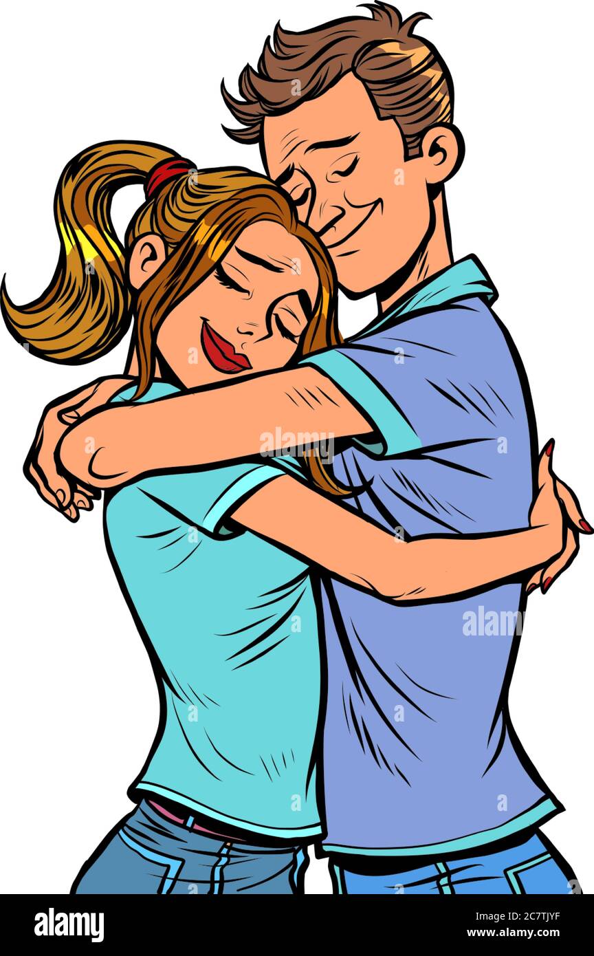 Ein Paar umarmt sich gegenseitig. Liebe und ein romantisches Date Stock Vektor