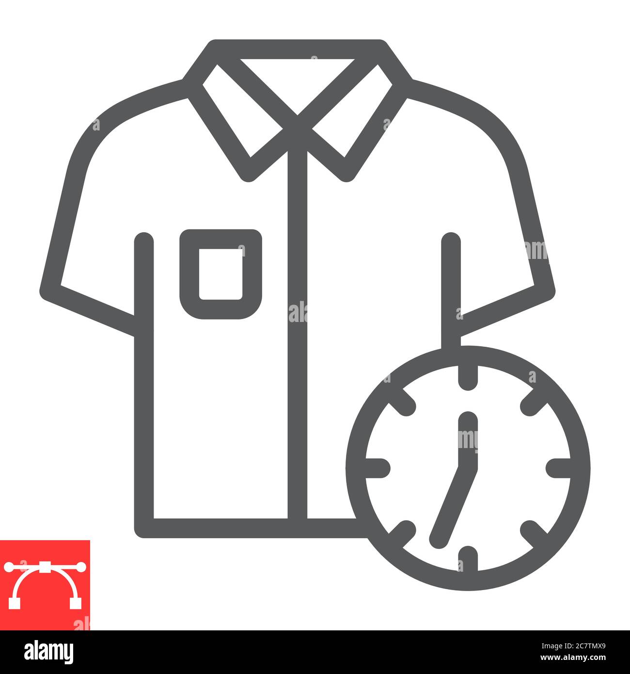 Express-Trockenreinigungslinie Symbol, chemische Reinigung und waschen, Hemd mit Uhr Zeichen Vektor-Grafiken, editierbare Strich lineare Symbol, eps 10. Stock Vektor