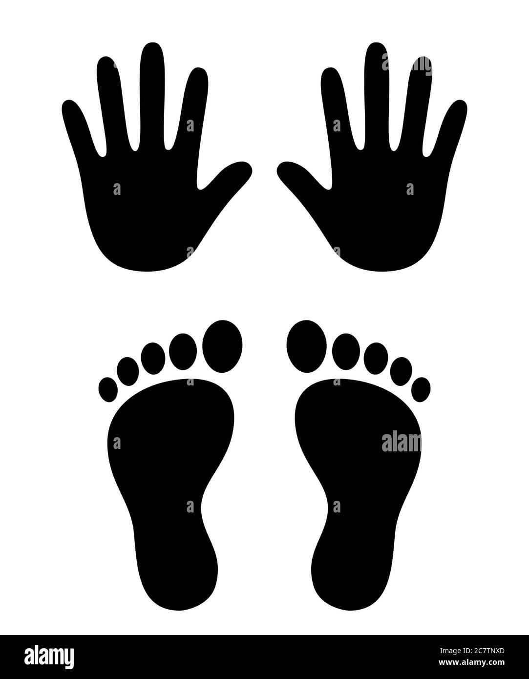 Hand- und Fußabdrücke, stilisierter Handprint und Fußabdruck. Schwarz-Weiß-Symbol, Vektorgrafik. Stock Vektor