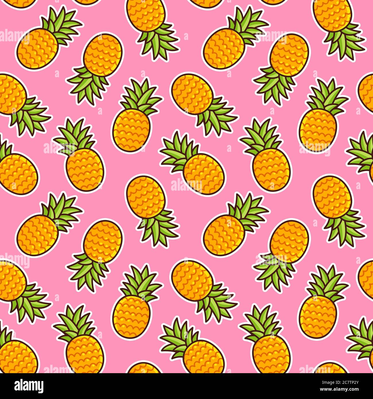 Ananas-Nahtloses Muster. Hand gezeichnet Cartoon Ananas auf rosa Hintergrund. Helle Sommerstruktur. Stock Vektor