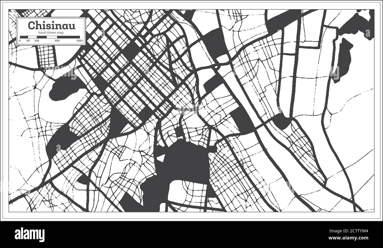 Chisinau Moldawien Stadtplan in Schwarz und Weiß Farbe im Retro-Stil. Übersichtskarte. Vektorgrafik. Stock Vektor