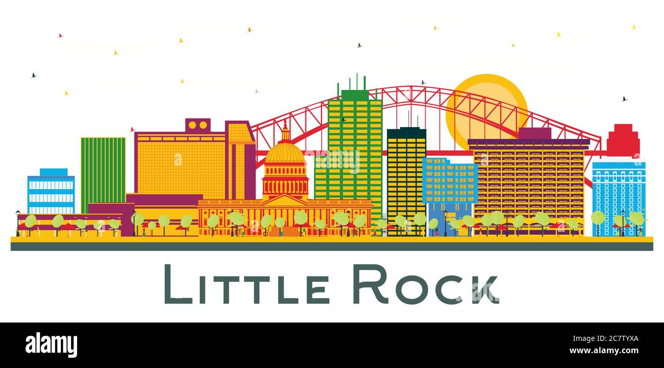 Little Rock Arkansas City Skyline mit farbigen Gebäuden isoliert auf Weiß. Vektorgrafik. Business Travel und Tourismus Konzept mit historischen. Stock Vektor