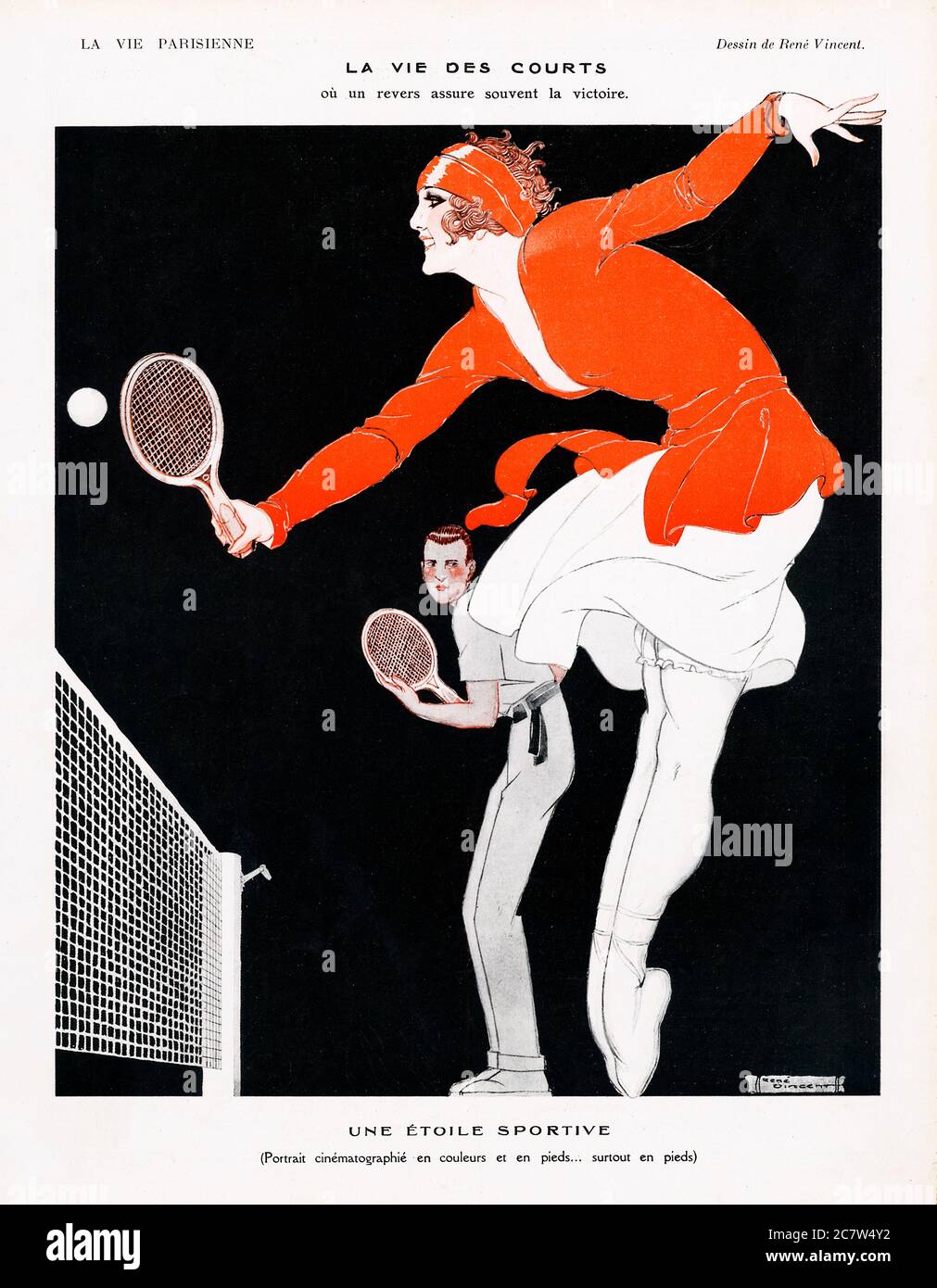 Tennis, La Vie des Courts, das Leben auf dem Platz mit einer gewinnenden Rückhand und ein filmisches Porträt eines Sportstars in Farbe und in den Füßen, en Point Stockfoto
