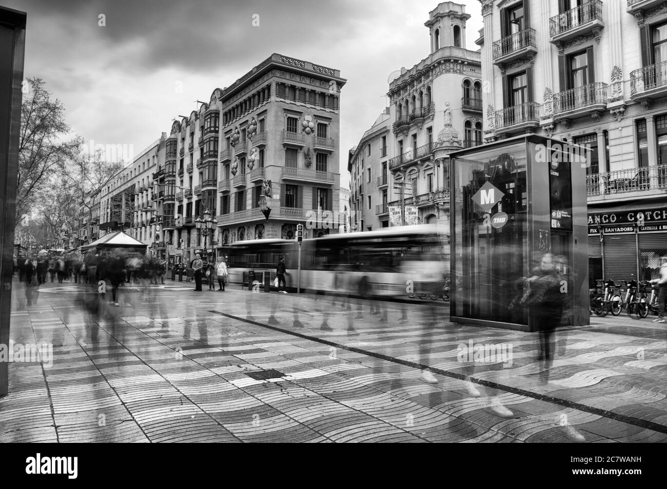 Leere La Rambla wegen Covid 19 in Barcelona Spanien Stockfoto