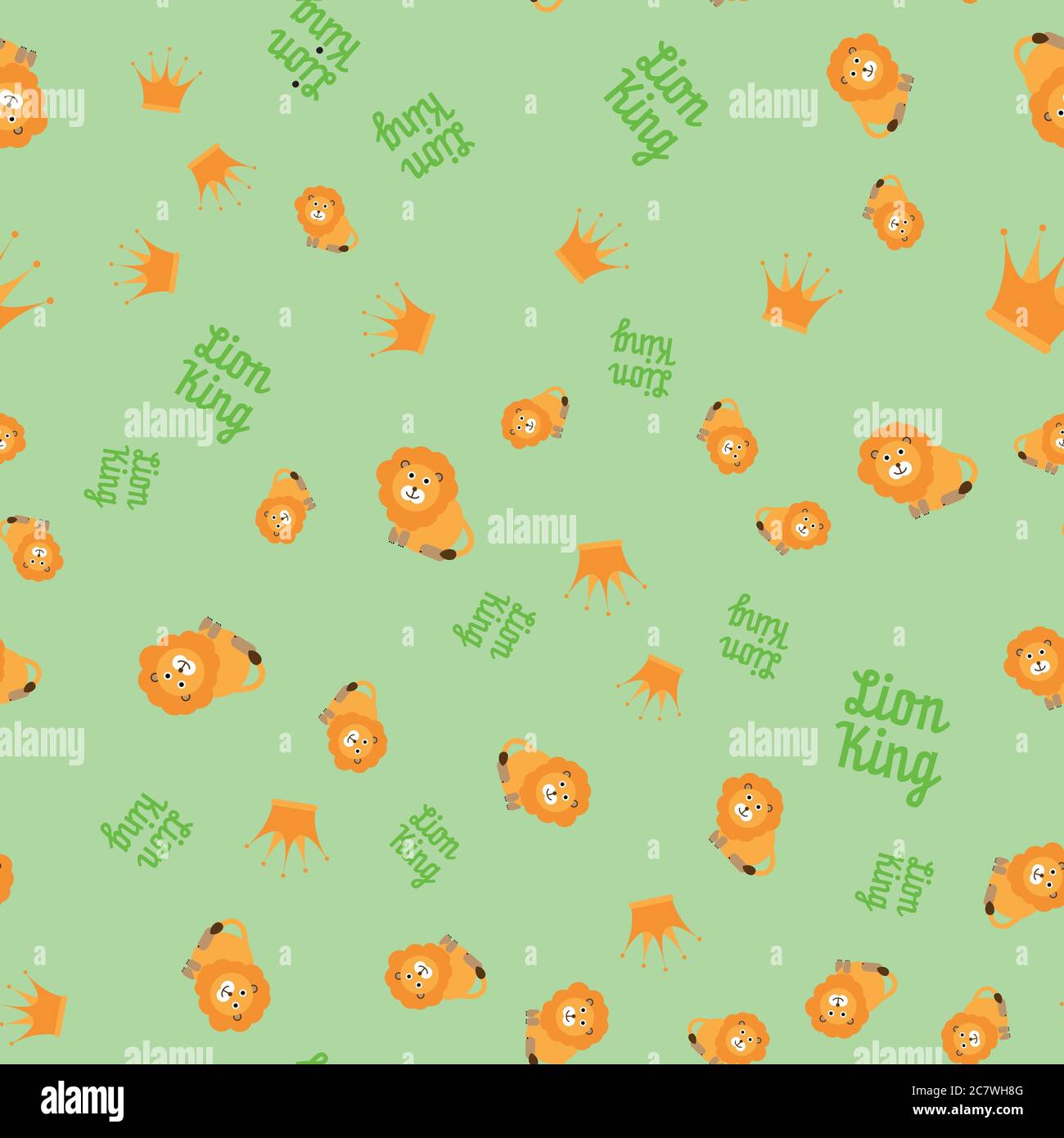 König Der Löwen. Niedliches Kindermotiv. Nahtloses Hintergrundmuster. Vektorgrafik. Stock Vektor