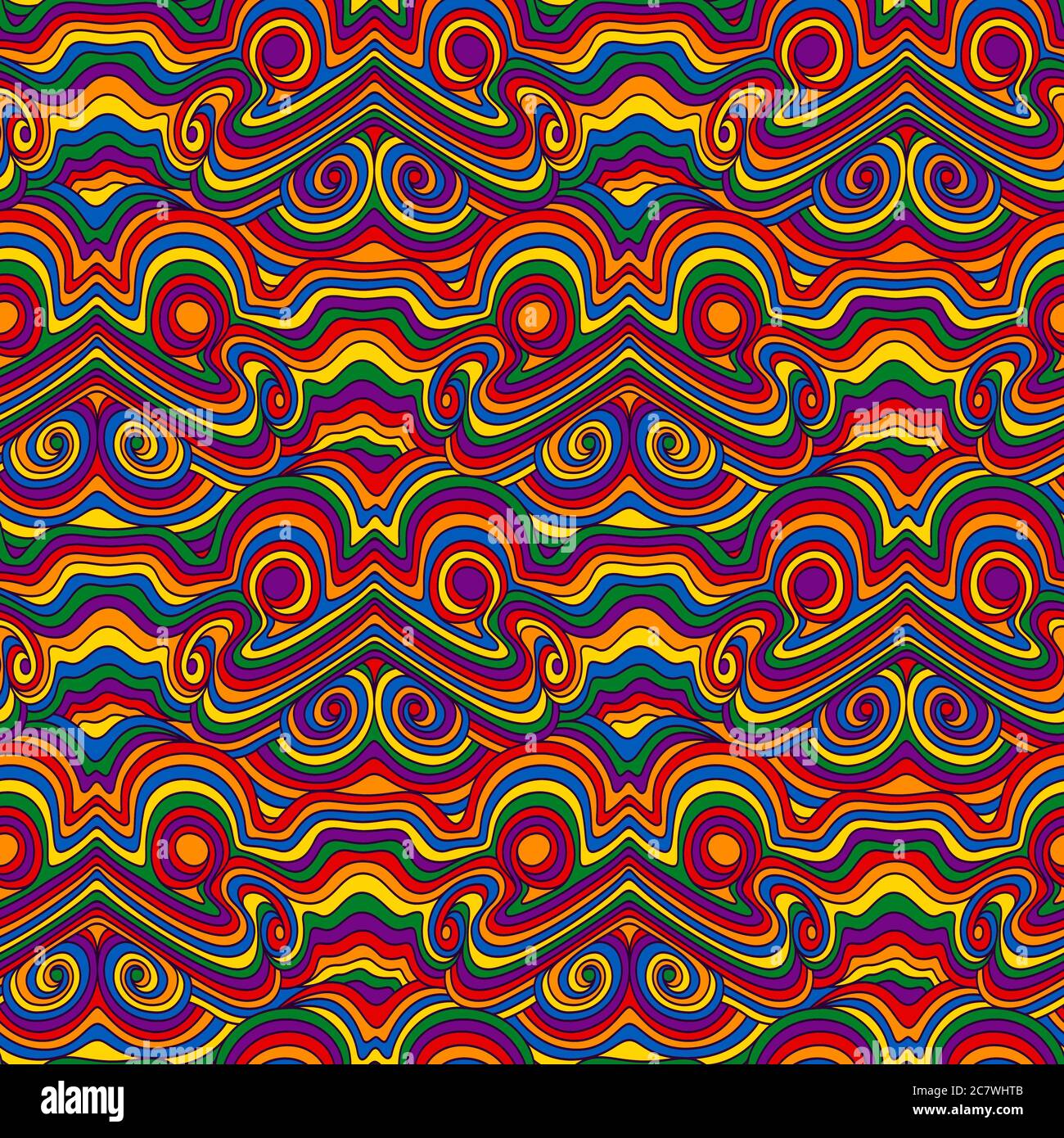 Nahtloses abstraktes Muster mit welligen Linien und mehrfarbigen Formen, Handzeichnung Vektor Stock Vektor