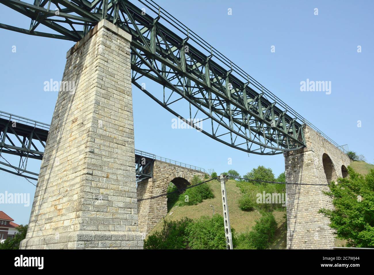 Eisenbahnbrücke, Viadukt, Biatorbágy, Kreis Pest, Ungarn, Magyarország, Europa Stockfoto