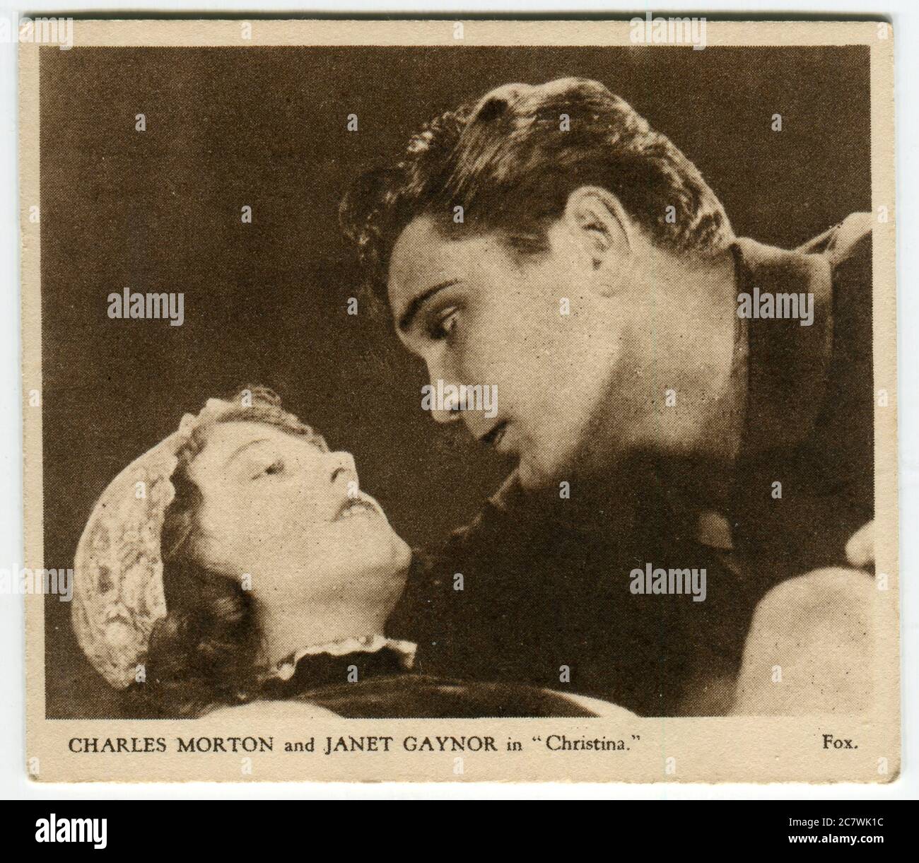 'Love Scenes from Famous Films' Kensitas Zigarettenkarte - Charles Morton und Janet Gaynor in 'Christina'. Zweite Serie, veröffentlicht 1932 von J. Wix & Sons Ltd Stockfoto