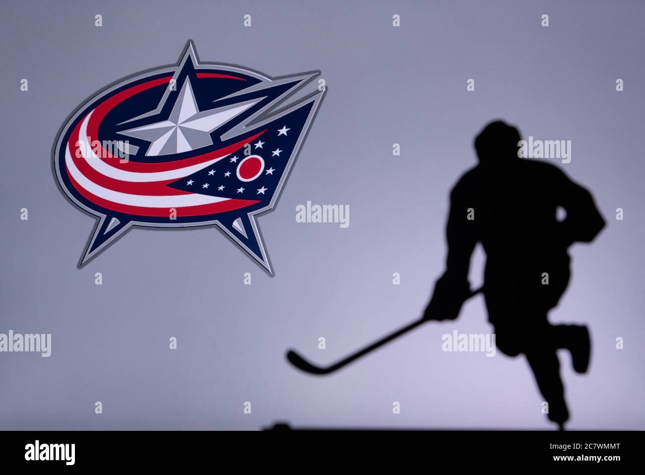 TORONTO, KANADA, 17. JULI: Columbus Blue Jackets Konzept Foto. Silhouette des professionellen NHL-Eishockeyspieler Stockfoto