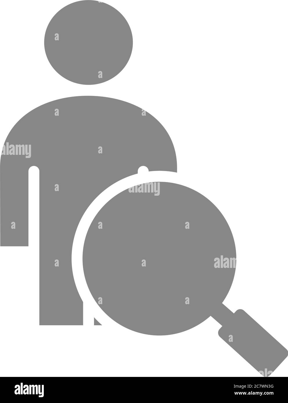 Benutzerprofil mit grauem Lupensymbol. Suchen nach Personen, Symbol für Mitarbeitersuche Stock Vektor