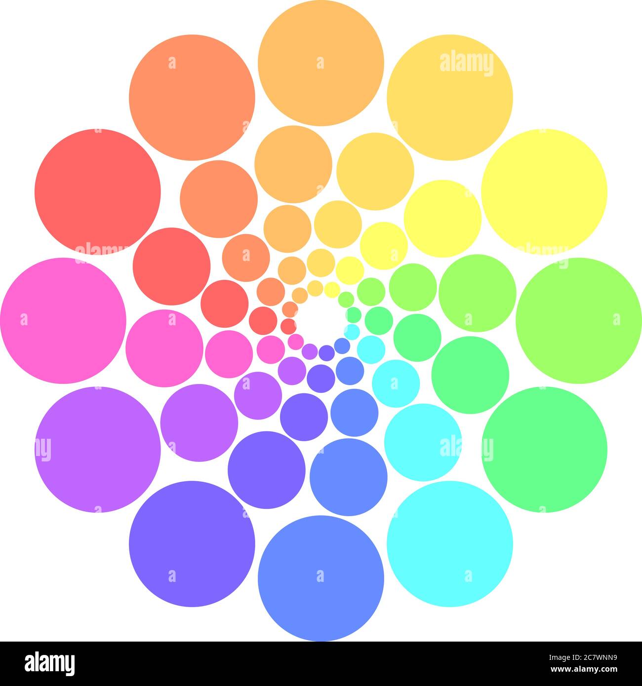 Teilweise transparente Regenbogenspektrumfarbkreise in den Ringen angeordnet. Vektorgrafik. Stock Vektor