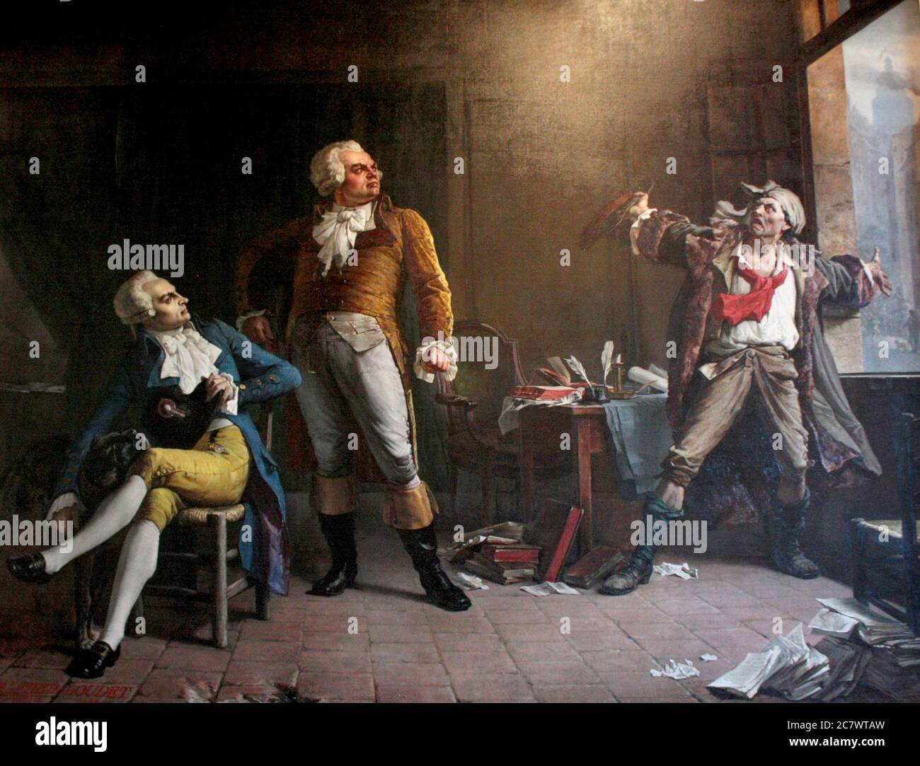 Imaginäre Begegnung zwischen Robespierre, Danton und Marat (illustriert Victor Hugos Roman Ninety-Three) von Alfred Loudet Stockfoto