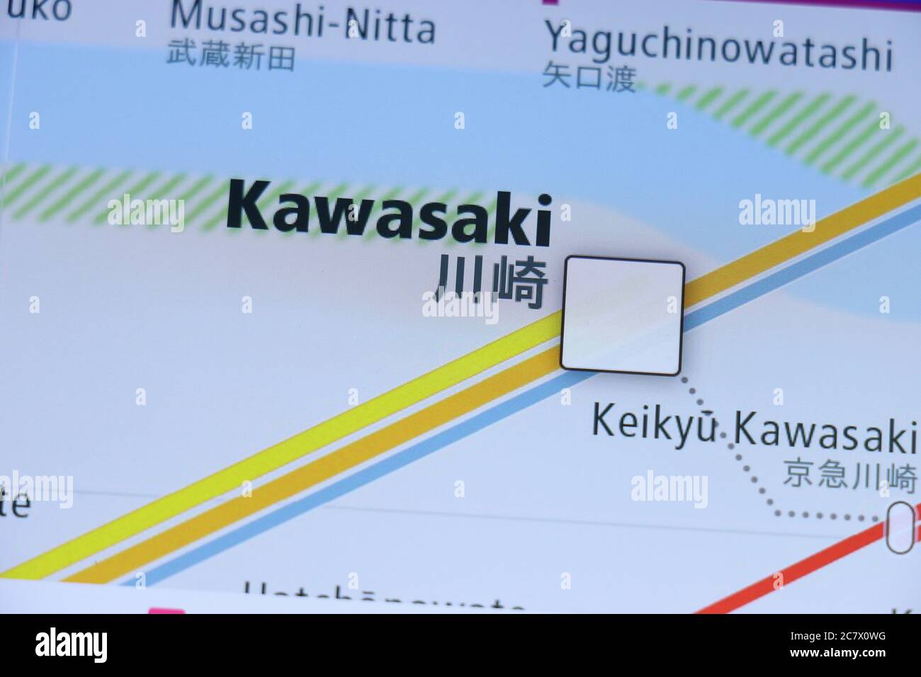 Kawasaki Station auf Tokyo U-Bahn Karte auf Smartphone-Bildschirm. Stockfoto