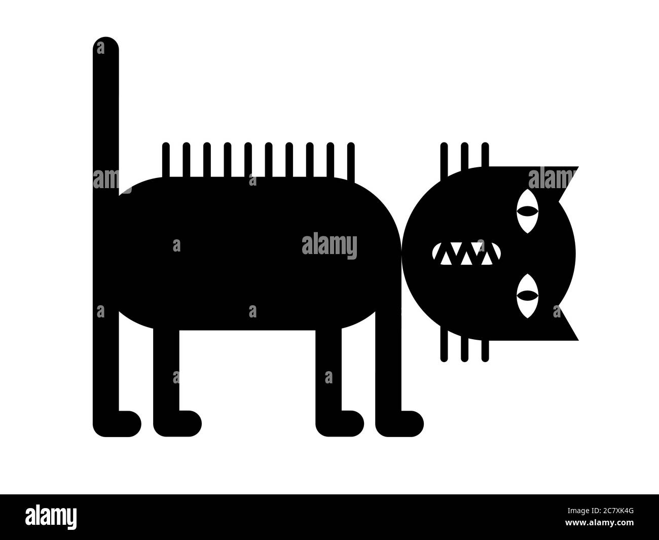 Eine schwarz-weiße Vektorkatze in geometrischem, verspieltem und humorvollem Stil auf isoliertem Hintergrund. Stock Vektor