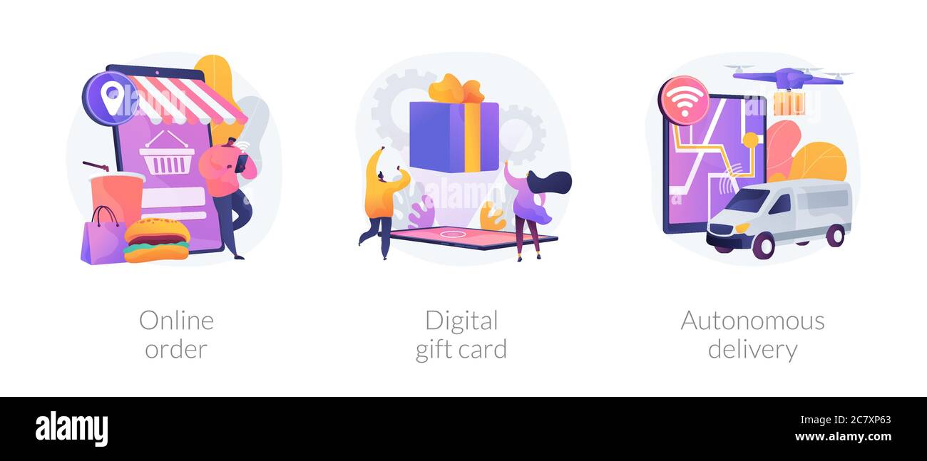 Berührungslose Bestell- und Lieferbedingungen abstrakte Konzept-Vektor-Illustrationen. Stock Vektor