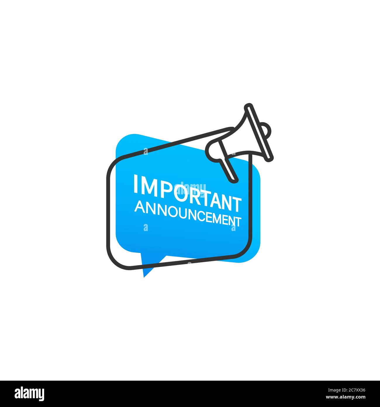 Megaphon mit wichtiger Sprechblase für Ankündigungen. Lautsprecher. Banner für Unternehmen. Werbeschild. Vektor auf isoliertem weißem Hintergrund. EPS 10. Stock Vektor