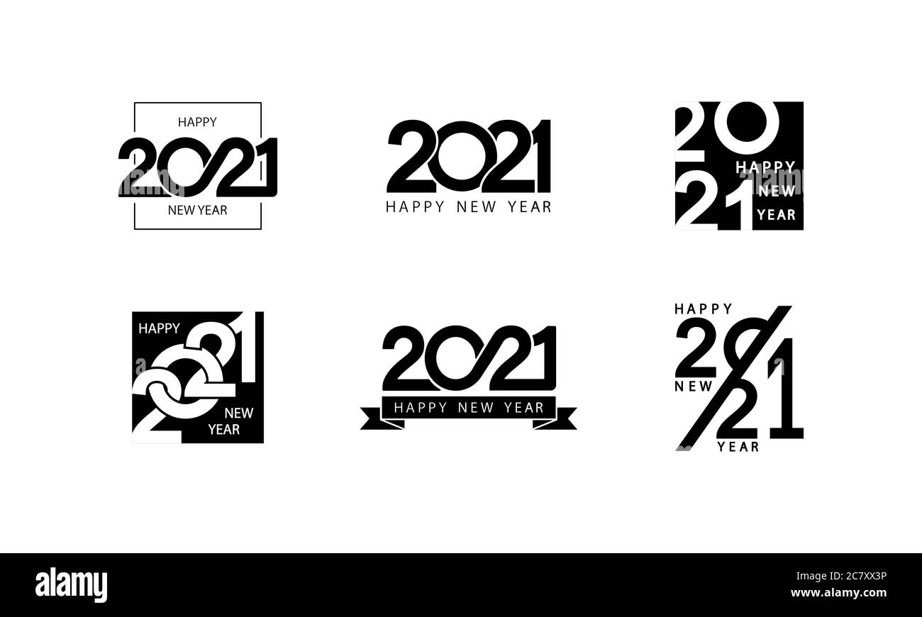 Sammlung von 2021 Zeichen für ein glückliches neues Jahr. Grußkarten-Grafik, Broschürenvorlage. Großes Set Logo Text Design. Vektor auf isoliertem weißem Hintergrund. EPS Stock Vektor