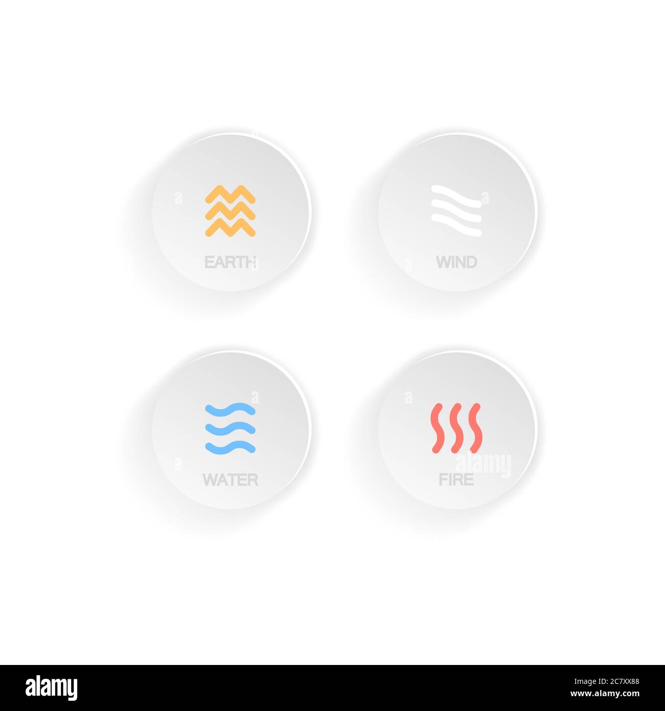 Vier natürliche Elemente Symbol, ine Symbole. Wind, Feuer, Wasser, Erde. Piktogramm. Logo-Vorlage. Vektor auf isoliertem weißem Hintergrund. EPS 10. Stock Vektor