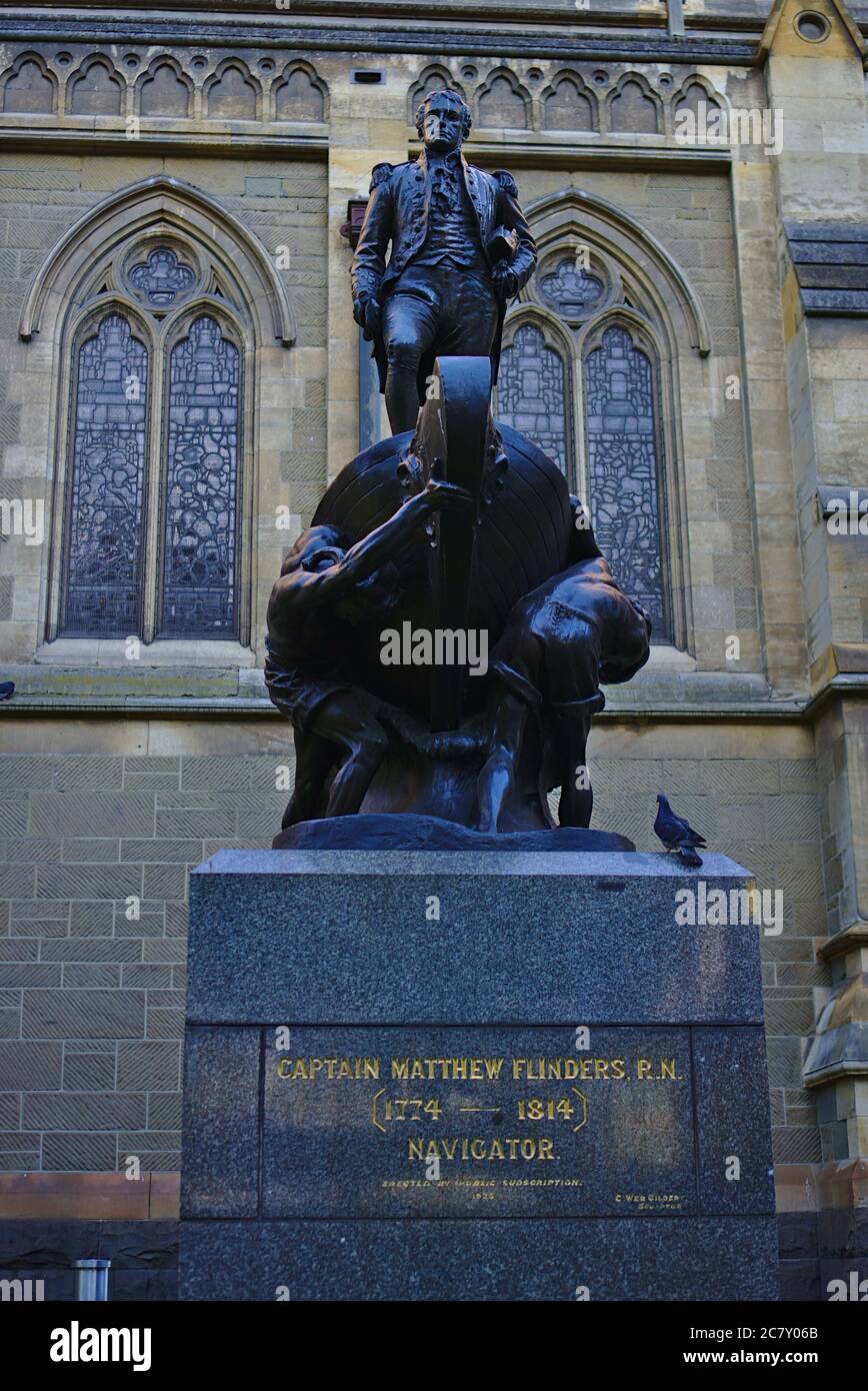 Melbourne, VIC / Australien - 23 2018. Dez.: Statue von Kapitän Matthew Flinders Stockfoto