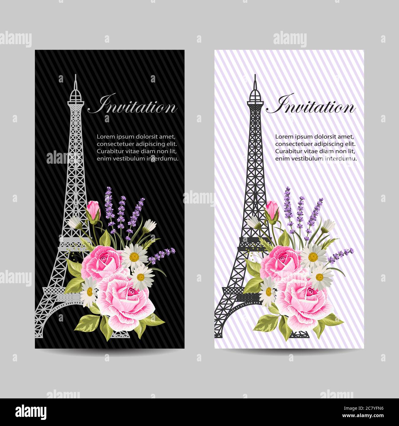 Set von vertikalen Bannern mit Eiffelturm und Blumen. Stock Vektor