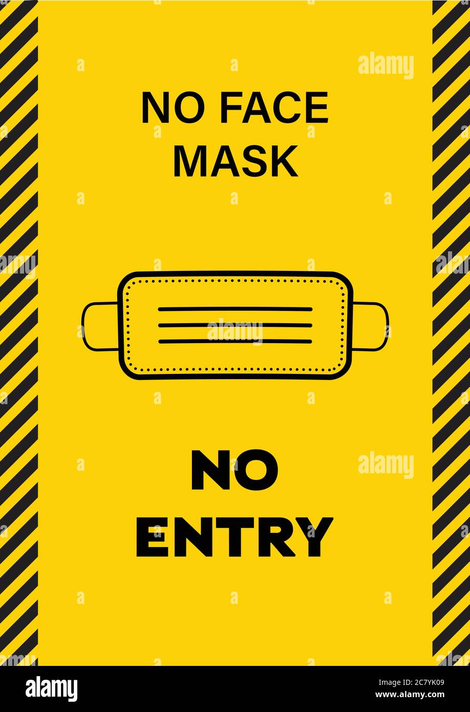 Aufkleber mit dem Text, No Face Mask kein Eintrag, Vektor-Illustration, Gelb und Schwarz Aufkleber für Gesichtsmaske tragen mit Gesichtsmaske Zeichen Stock Vektor
