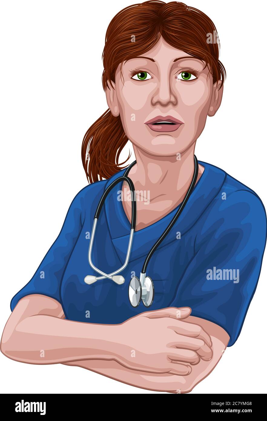 Arzt oder Krankenschwester Frau in Scrubs Uniform Stock Vektor