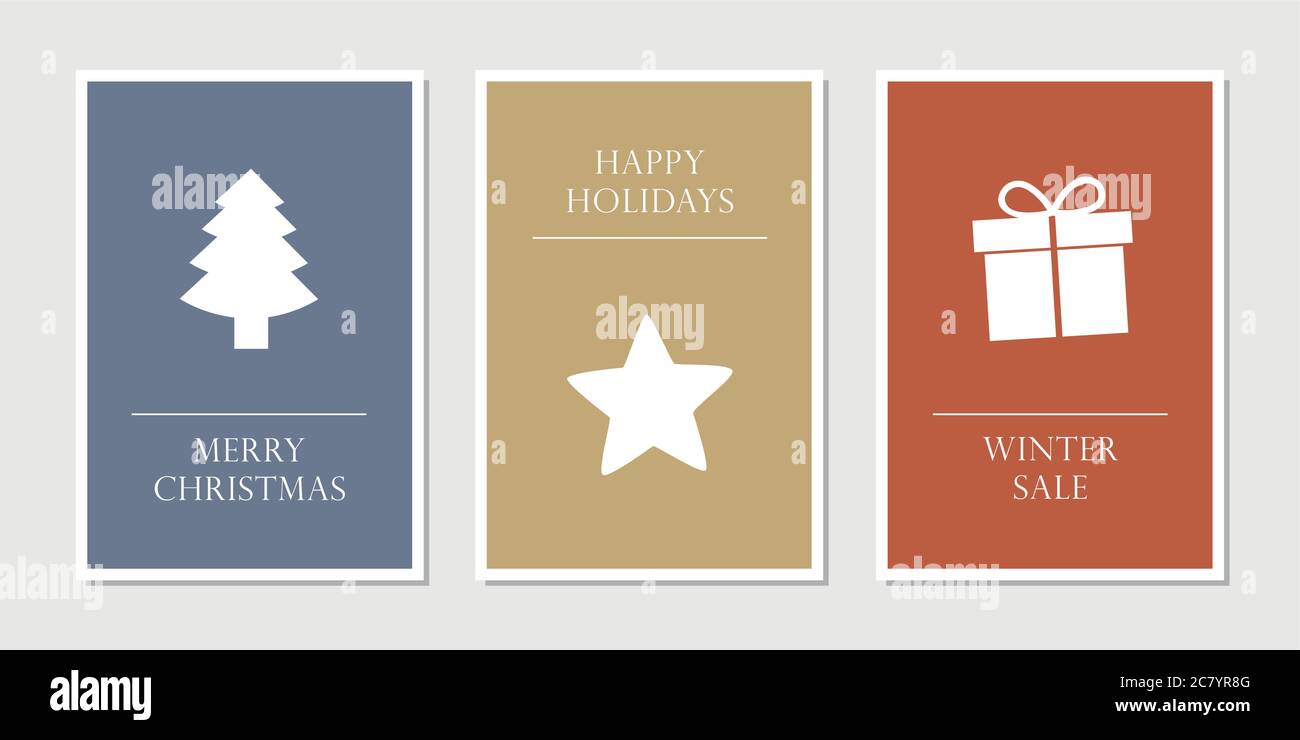 Satz von Weihnachten Grußkarten mit Baum Stern und Geschenk Vektor-illustration EPS 10. Stock Vektor