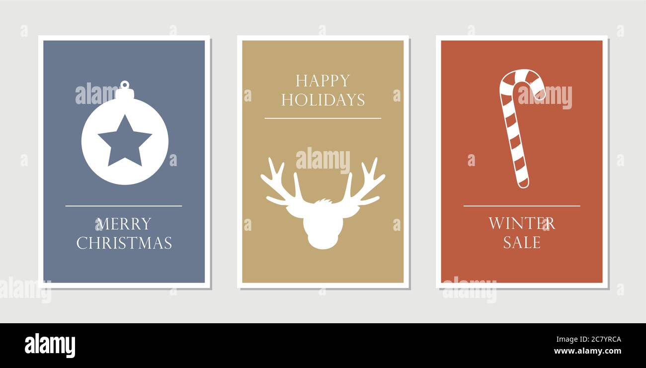 Satz von Weihnachten Grußkarten mit star Hirsch und Candy Cane Vektor-illustration EPS 10. Stock Vektor