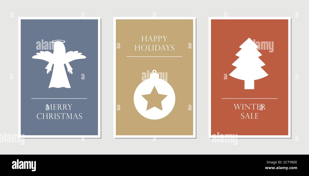 Satz von Weihnachten Grußkarten mit Angel Star und Baum Vektor EPS Abbildung 10 Stock Vektor