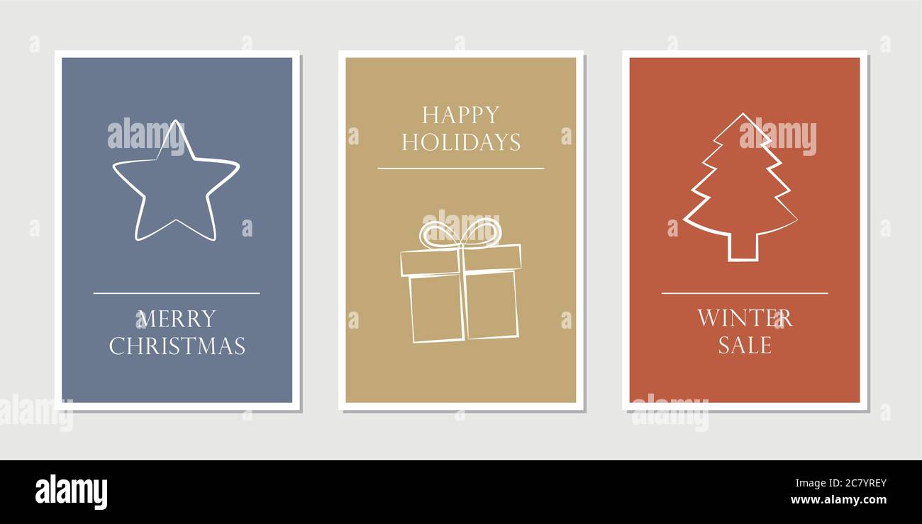 Satz von Weihnachten Grußkarten mit Stern Geschenk und Baum Vektor EPS Abbildung 10 Stock Vektor