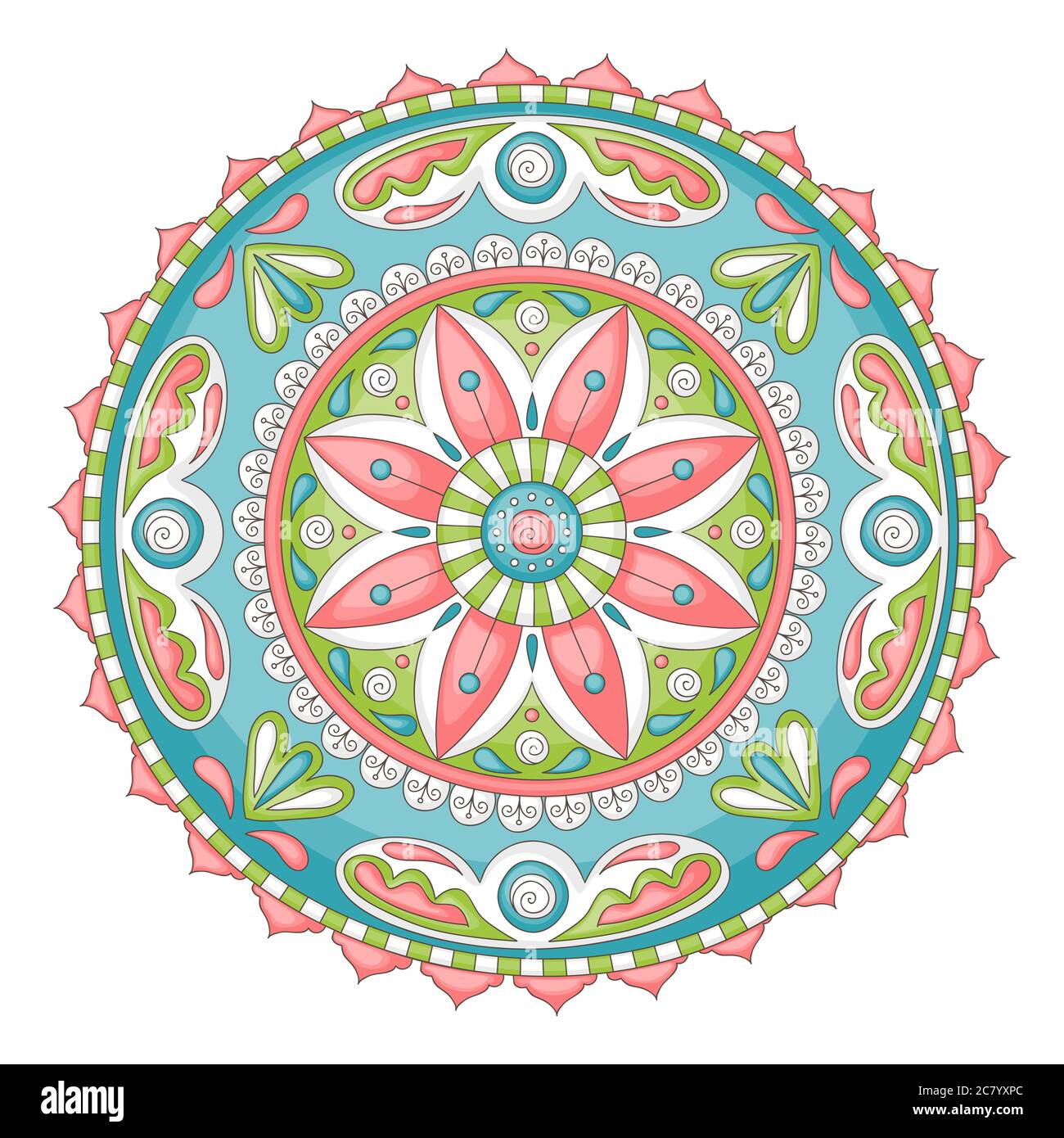 Detaillierte, bunte handgezeichnete Doodle mandala Stockfoto