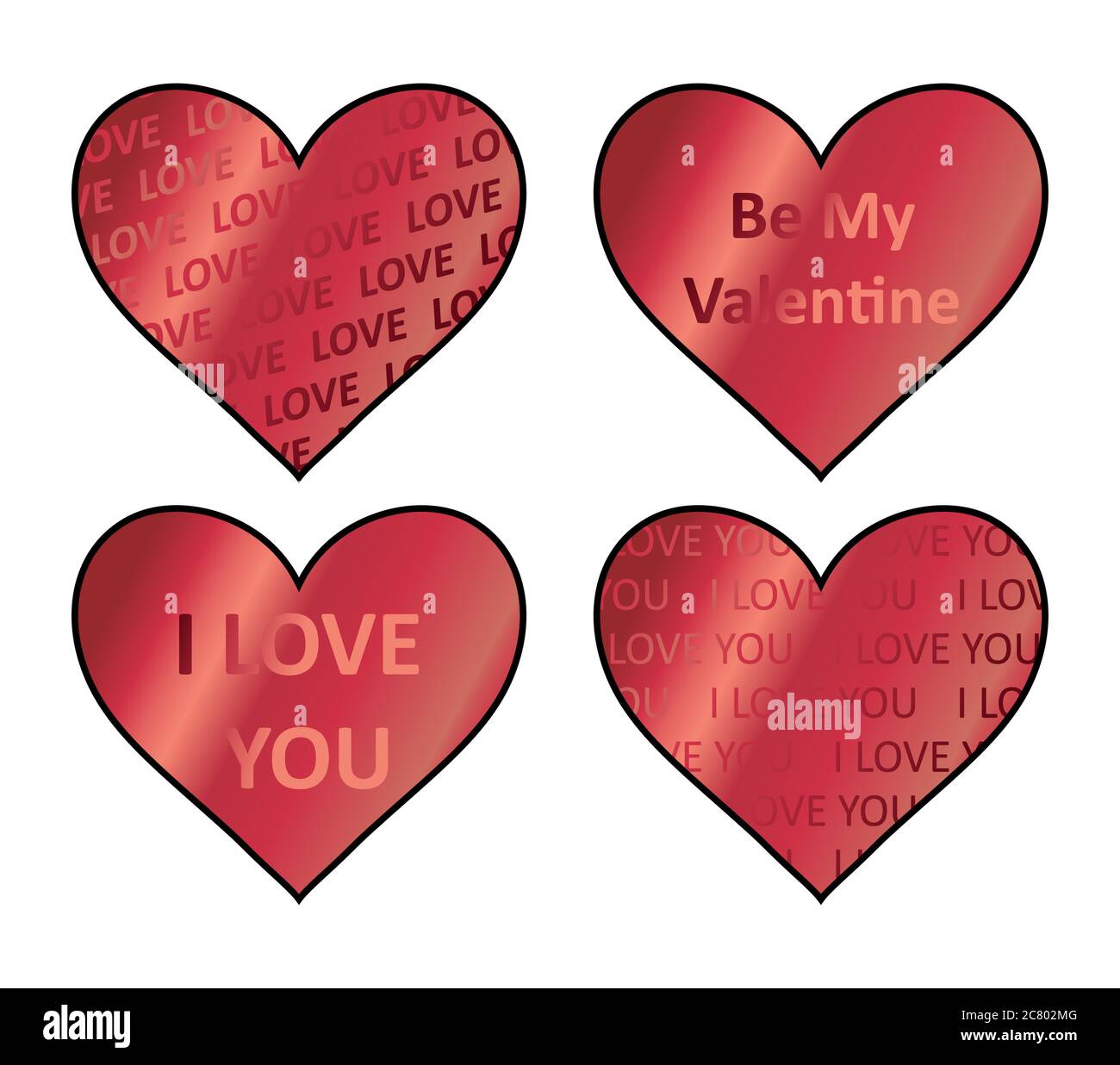 Herz Hologramme Sticker Set. Vektor-Element, Zeichen, Symbol, Symbol für st Valentinstag. Aufkleber mit roten Herzen Stock Vektor