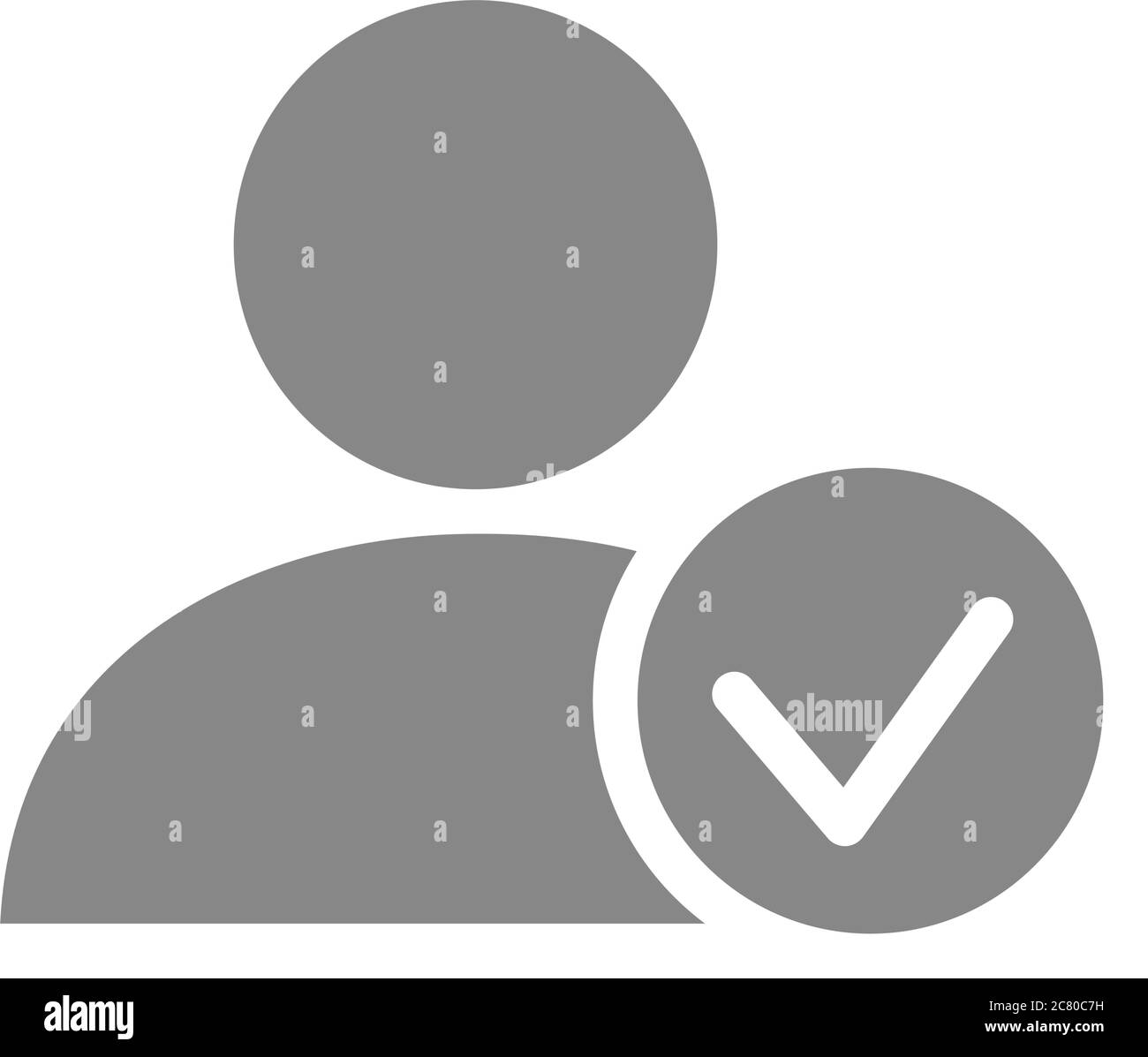Benutzerprofil mit Häkchen graues Symbol. Systemüberprüfung, Authentifizierungssymbol Stock Vektor