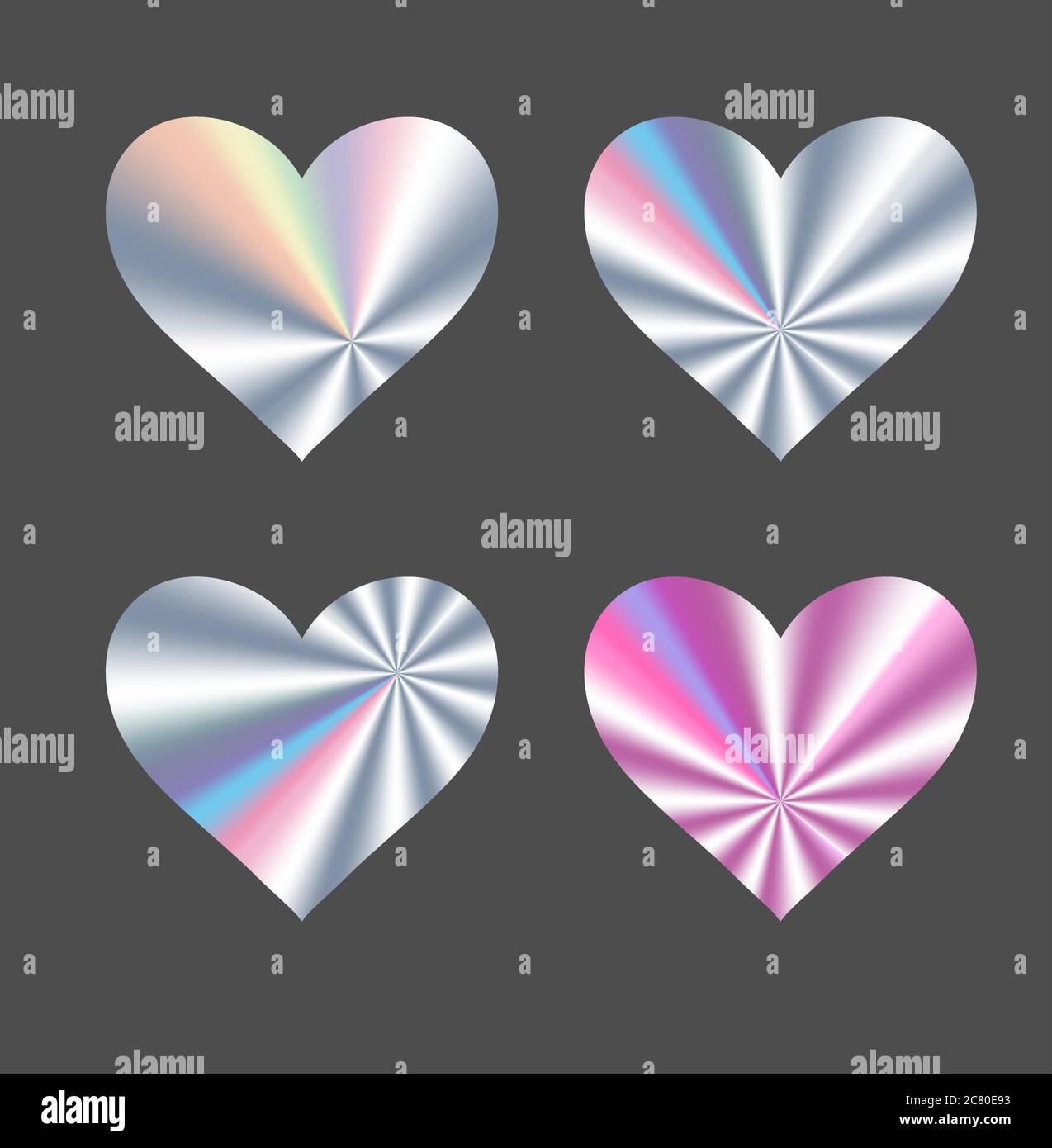 Herz Hologramme Sticker Set. Vektor-Element, Zeichen, Symbol, Symbol für st Valentinstag. Herzaufkleber Stock Vektor