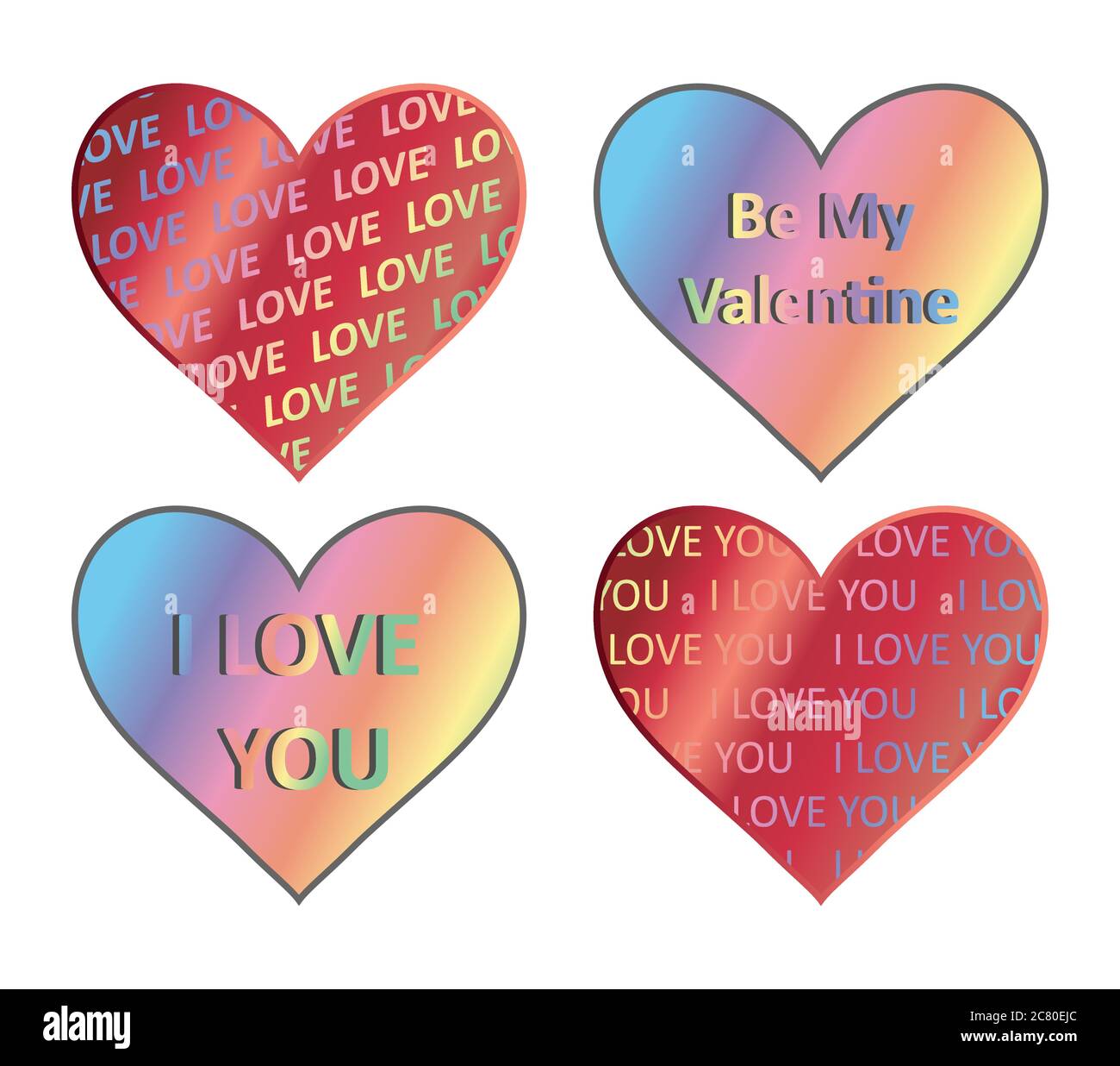 Herz Hologramme Sticker Set. Vektor-Element, Zeichen, Symbol, Symbol für st Valentinstag. Herz-Hologramme Stock Vektor